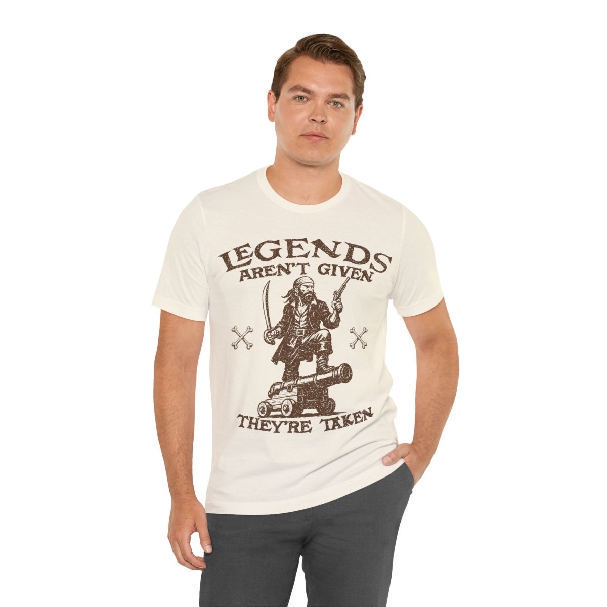 Pirate Action Motto Legends Are Taken Premium T-Shirt Ready Cannon, Vintage Style Graphic Tee