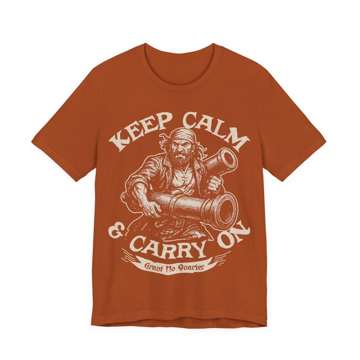 Pirate Action Motto Premium T-Shirt, Calm Ready Cannons, Vintage Style Graphic Tee