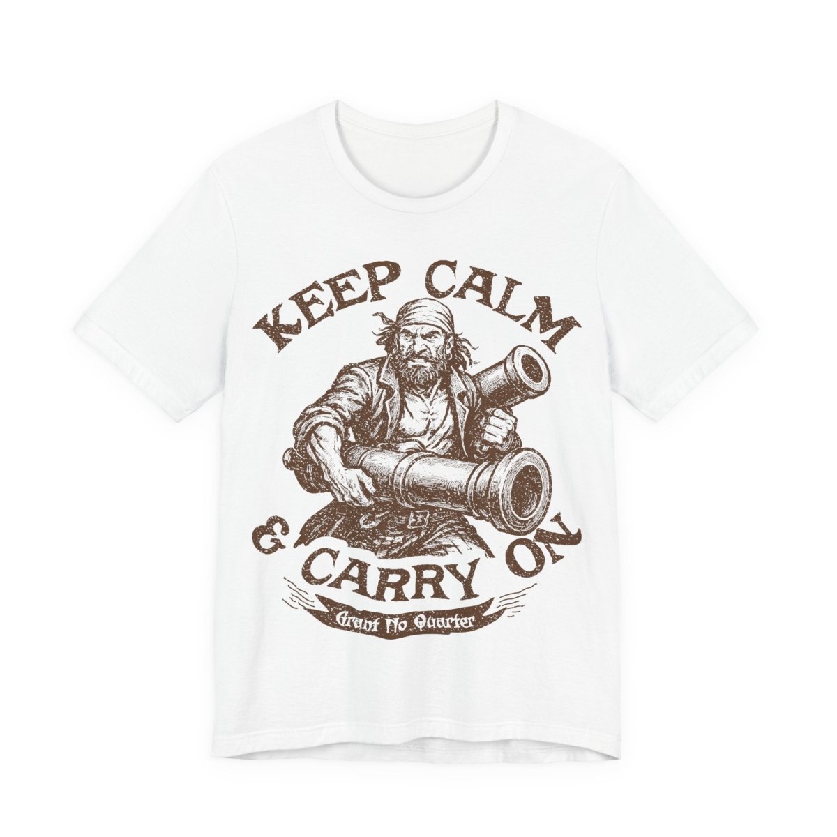 Pirate Action Motto Premium T-Shirt, Calm Ready Cannons, Vintage Style Graphic Tee