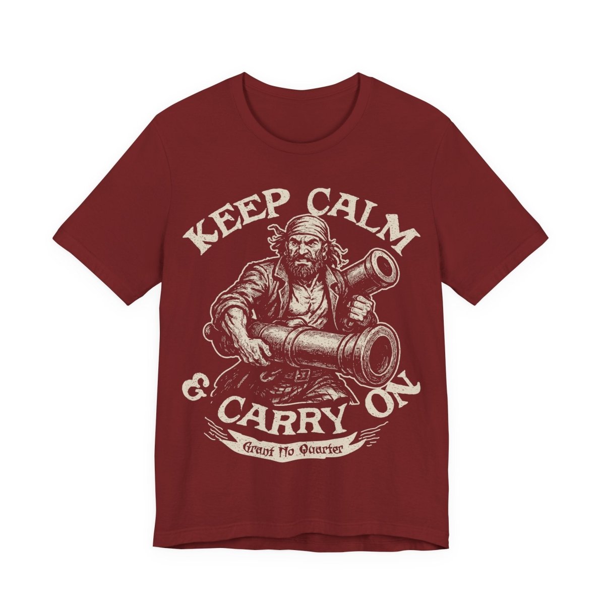 Pirate Action Motto Premium T-Shirt, Calm Ready Cannons, Vintage Style Graphic Tee