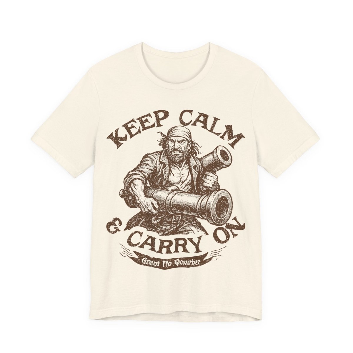 Pirate Action Motto Premium T-Shirt, Calm Ready Cannons, Vintage Style Graphic Tee. Keep Calm And Carry On. Pirate Carry On Bags Are Cannons. Funny. Grant No Quarter.