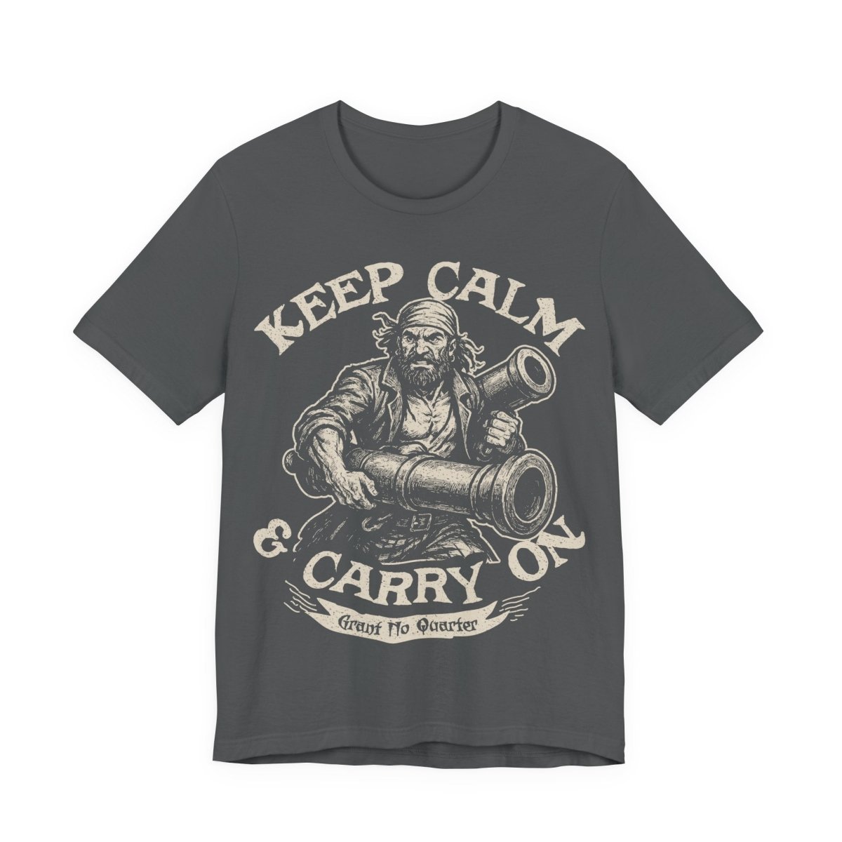 Pirate Action Motto Premium T-Shirt, Calm Ready Cannons, Vintage Style Graphic Tee