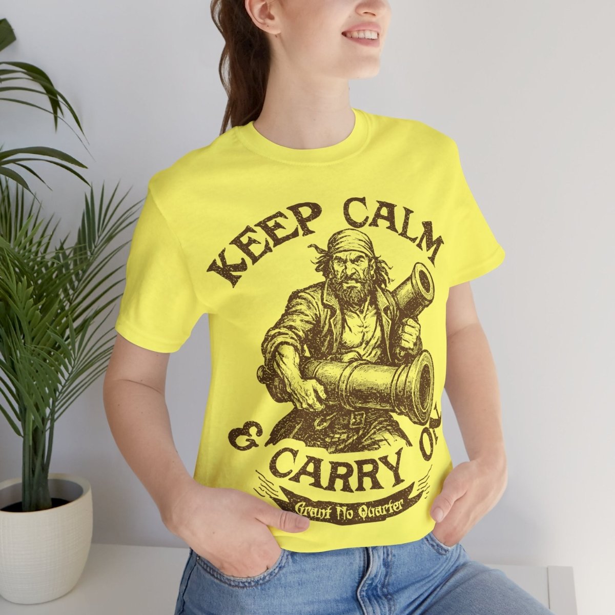 Pirate Action Motto Premium T-Shirt, Calm Ready Cannons, Vintage Style Graphic Tee