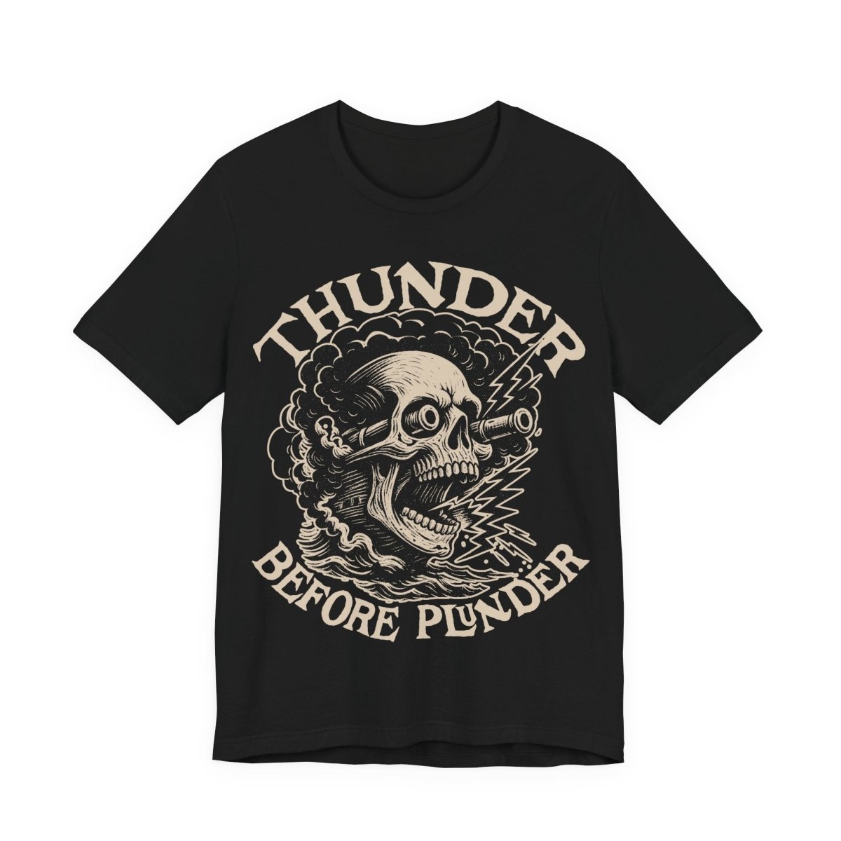 Pirate Action Motto Premium T-Shirt, Cannon Thunder Before Plunder, Vintage Style Graphic Tee