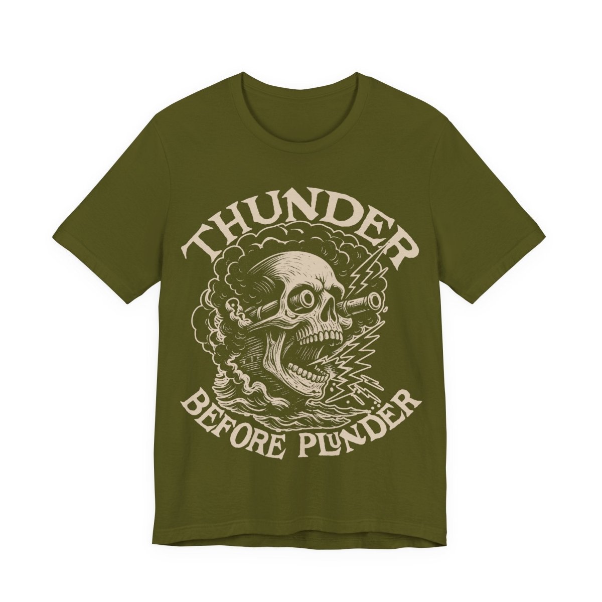 Pirate Action Motto Premium T-Shirt, Cannon Thunder Before Plunder, Vintage Style Graphic Tee