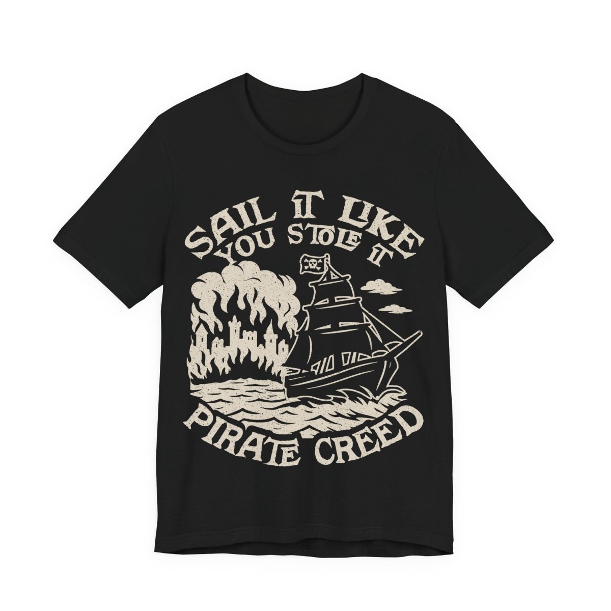 Pirate Action Motto Premium T-Shirt, Sail Ready Cannons, Vintage Style Graphic Tee