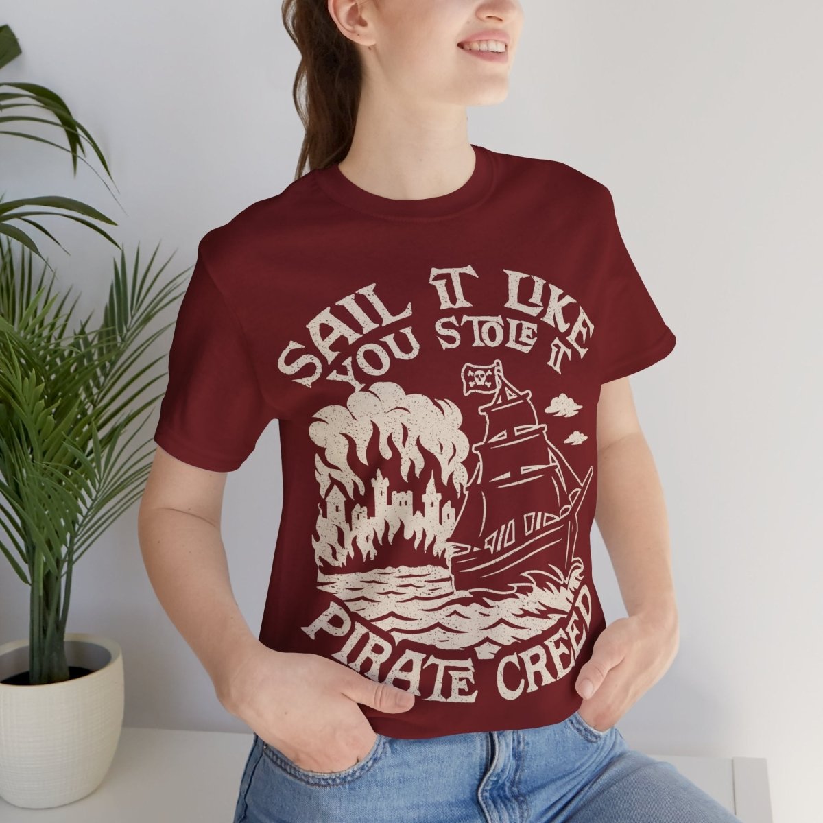 Pirate Action Motto Premium T-Shirt, Sail Ready Cannons, Vintage Style Graphic Tee