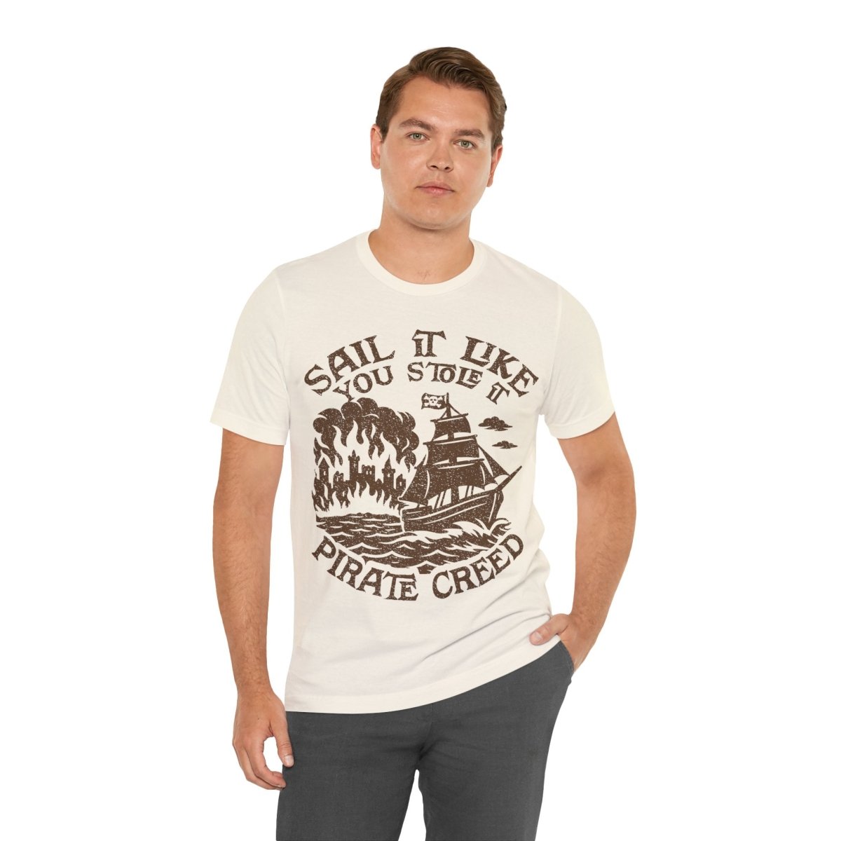 Pirate Action Motto Premium T-Shirt, Sail Ready Cannons, Vintage Style Graphic Tee