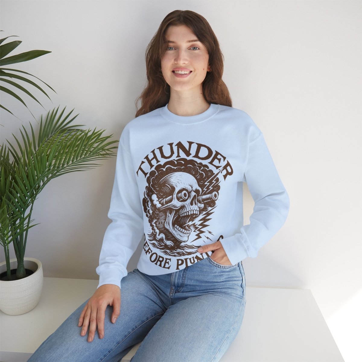 Pirate Action Motto Thunder Before Plunder Fleece Sweatshirt