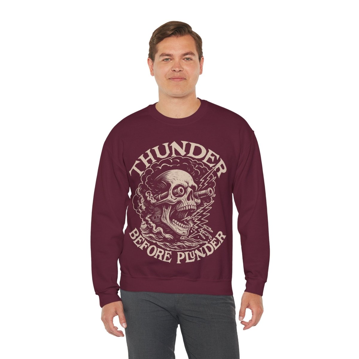 Pirate Action Motto Thunder Before Plunder Fleece Sweatshirt