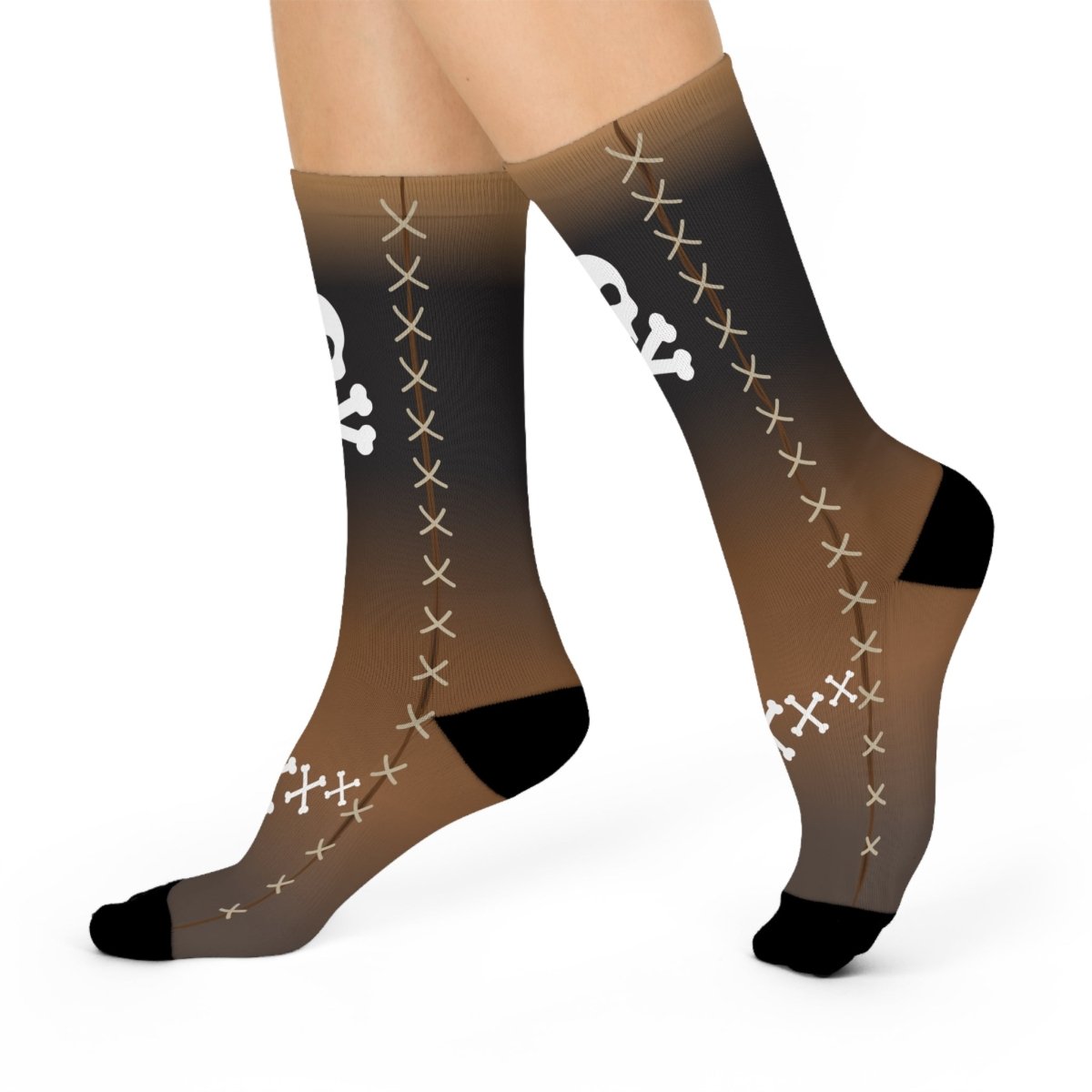 Pirate Stitch Cushioned Crew Socks, Leather Look, Intimidate Other Ships Into Submission