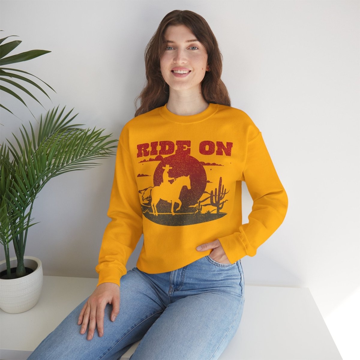 Ride On Desert Wanderer Keep Going Fleece Sweatshirt, Desert Horse Sunset