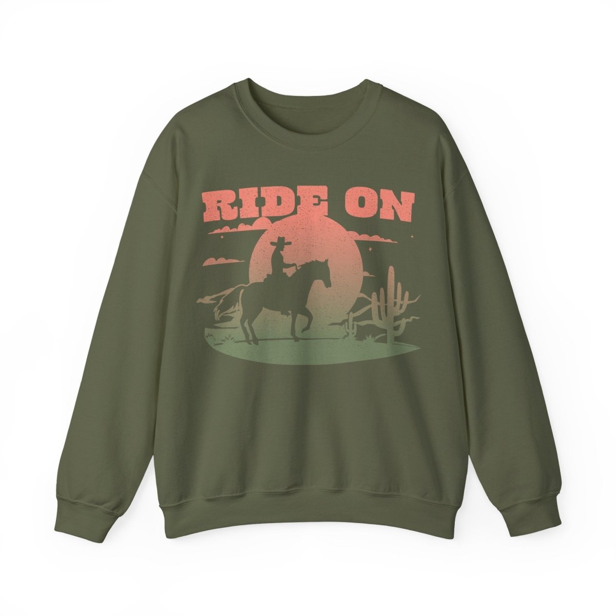 Ride On Desert Wanderer Keep Going Fleece Sweatshirt, Desert Horse Sunset