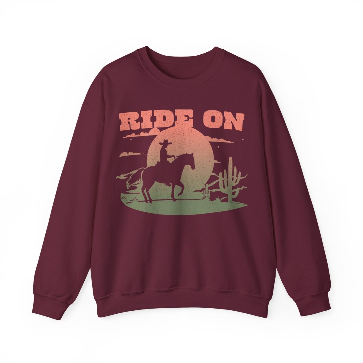 Ride On Desert Wanderer Keep Going Fleece Sweatshirt, Desert Horse Sunset