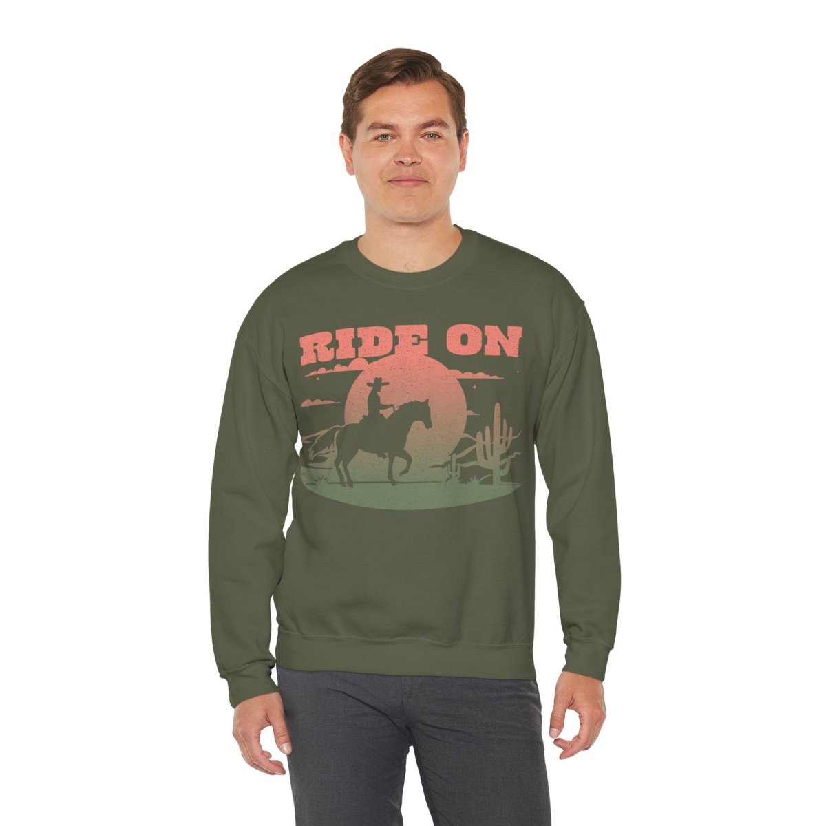 Ride On Desert Wanderer Keep Going Fleece Sweatshirt, Desert Horse Sunset