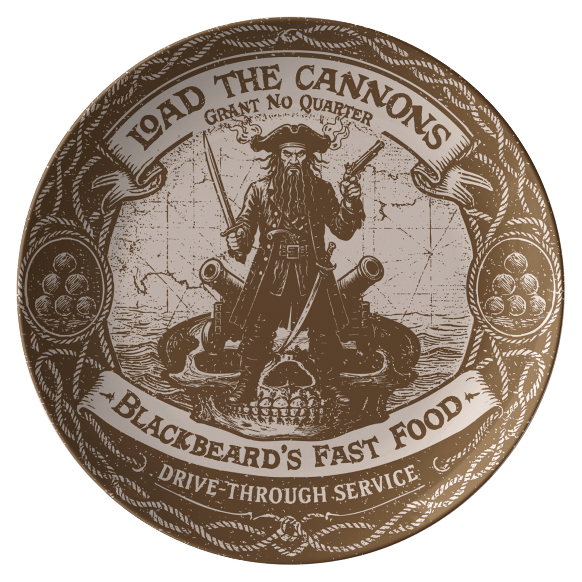 Risk Taker Gift Blackbeard Pirate Plate Fast Food Sailor Story, 1 or Sets of 2, 4, Meal and Display