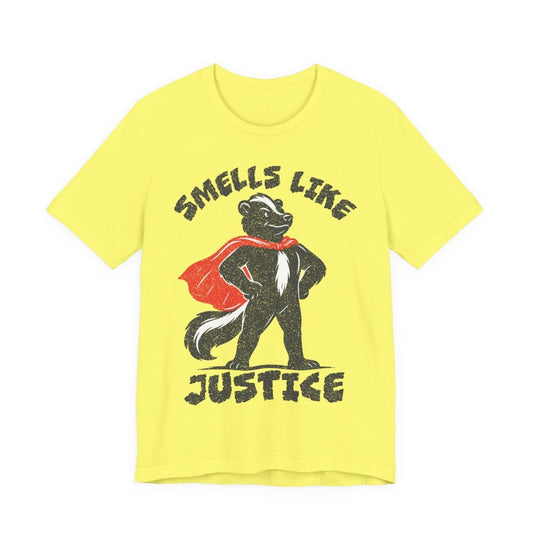Smells Like Justice Super Skunk Tee, Funny Antihero Parody Shirt for Sarcastic Gifting & Comic Fans