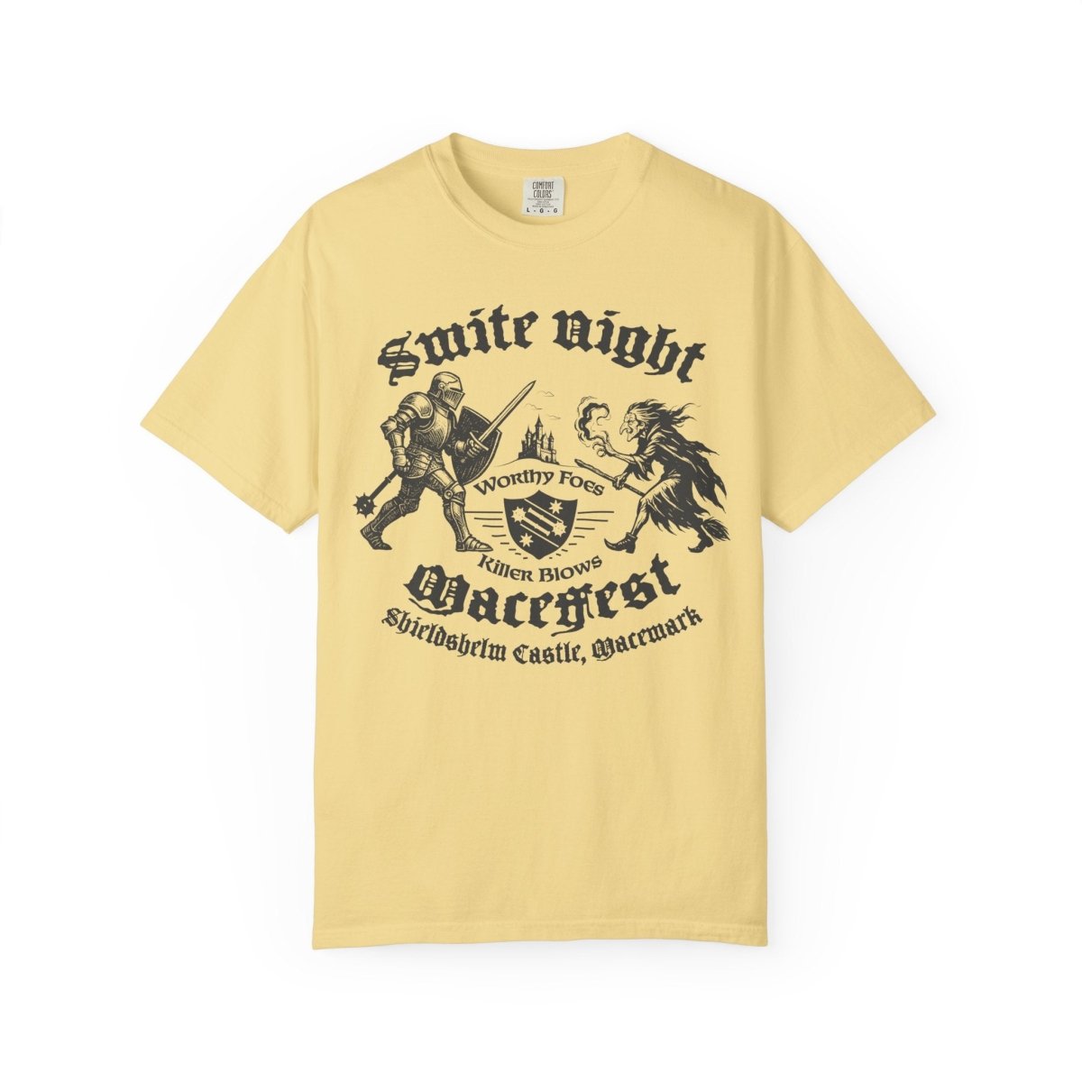 Smite Night, MaceFest Knights Shieldshelm Castle Comfort Colors Relaxed Fit Tee, Witch