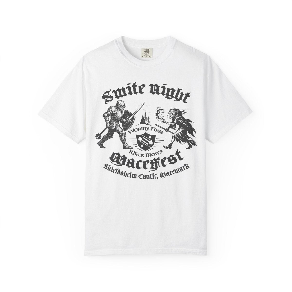 Smite Night, MaceFest Knights Shieldshelm Castle Comfort Colors Relaxed Fit Tee, Witch