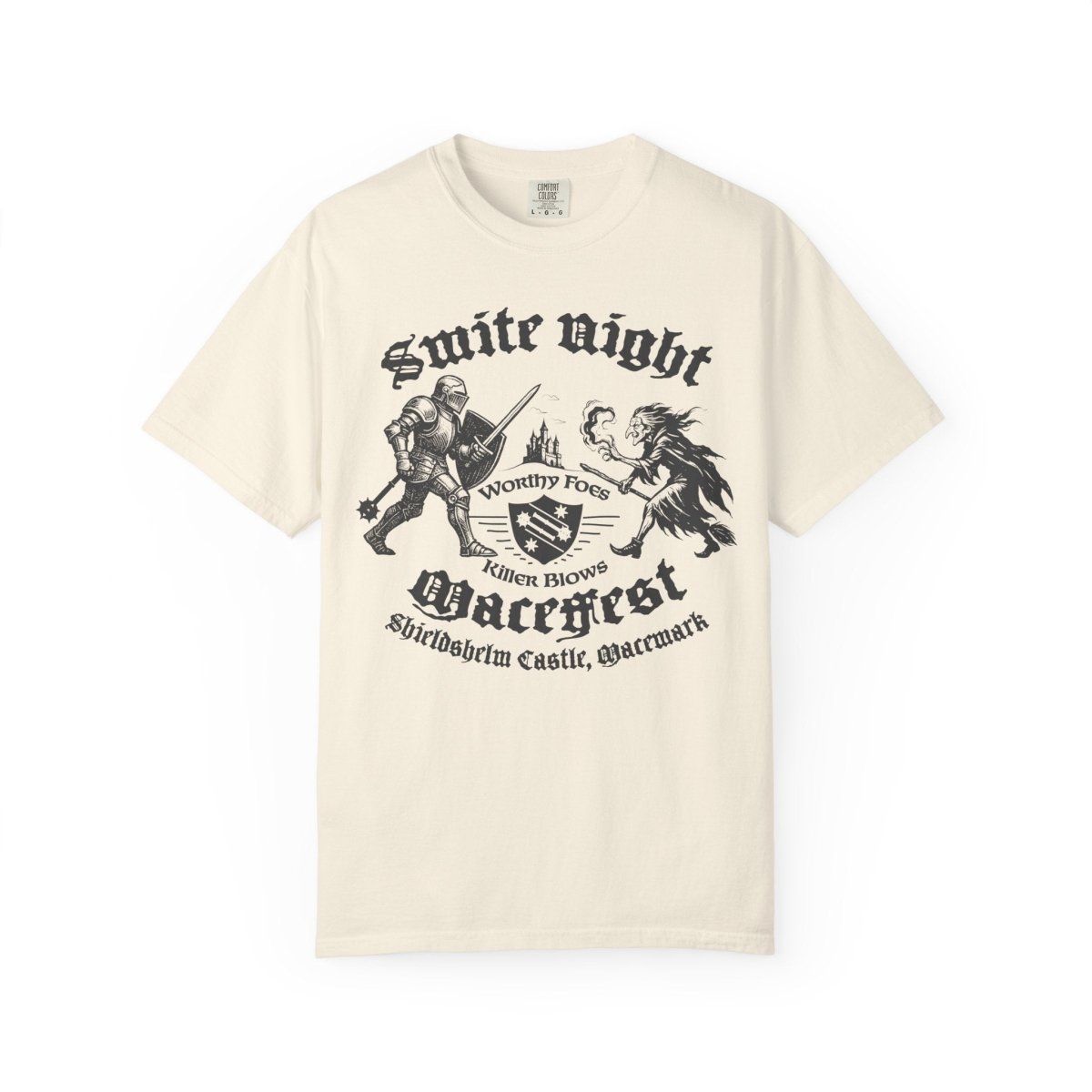 Smite Night, MaceFest Knights Shieldshelm Castle Comfort Colors Relaxed Fit Tee, Witch