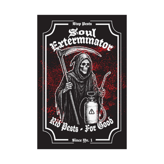 Soul Exterminator Ridding Pests Funny Horror Gothic Vintage Style Graphic Premium Art Print Halloween