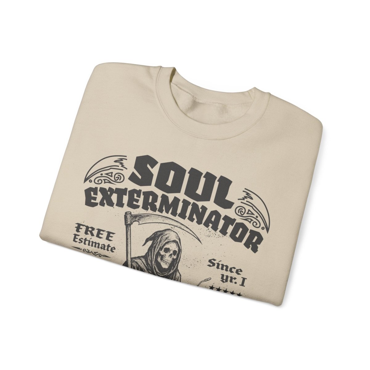 Soul Exterminators Funny Fleece Fall Sweatshirt, Grim Reaper Pest Control, Spooky Style Halloween