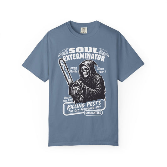 Soul Exterminators Horror Humor Vintage Graphic Style Comfort Colors Relaxed Fit Softest Spooky Tee