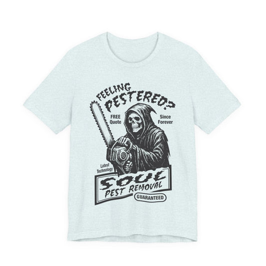 Soul Pest Control Horror Dark Humor Grim Reaper Premium T-Shirt Spooky Vintage Style Graphic Tee Gift