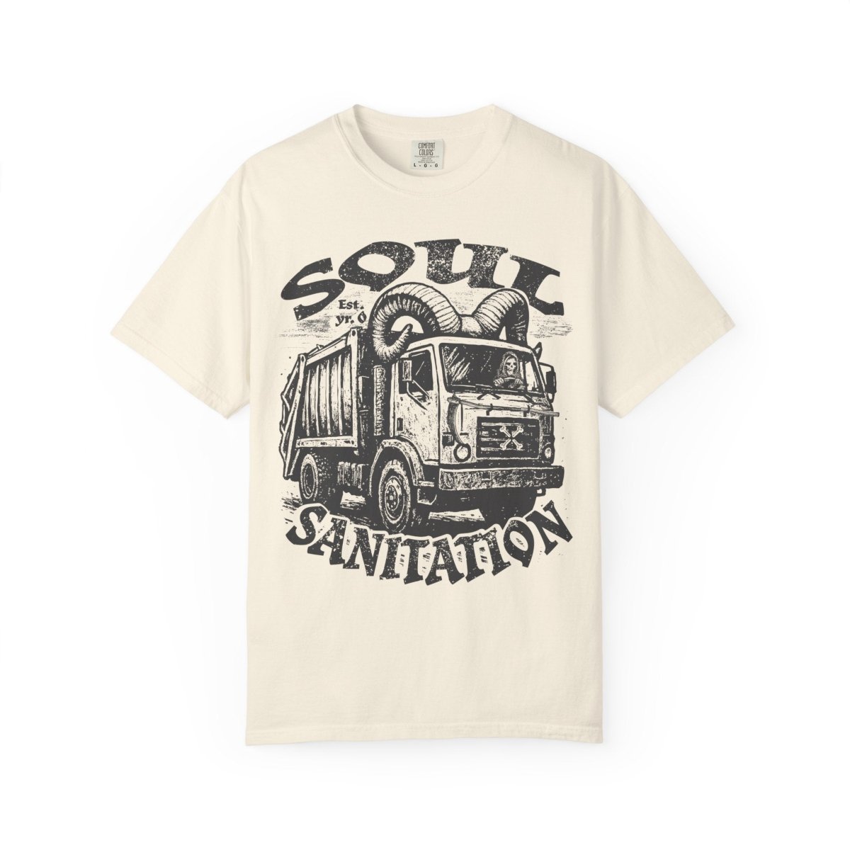 Soul Sanitation Comfort Colors Relaxed Fit Softy Tee, Funny Grim Reaper Garbage Truck Hell Hauler