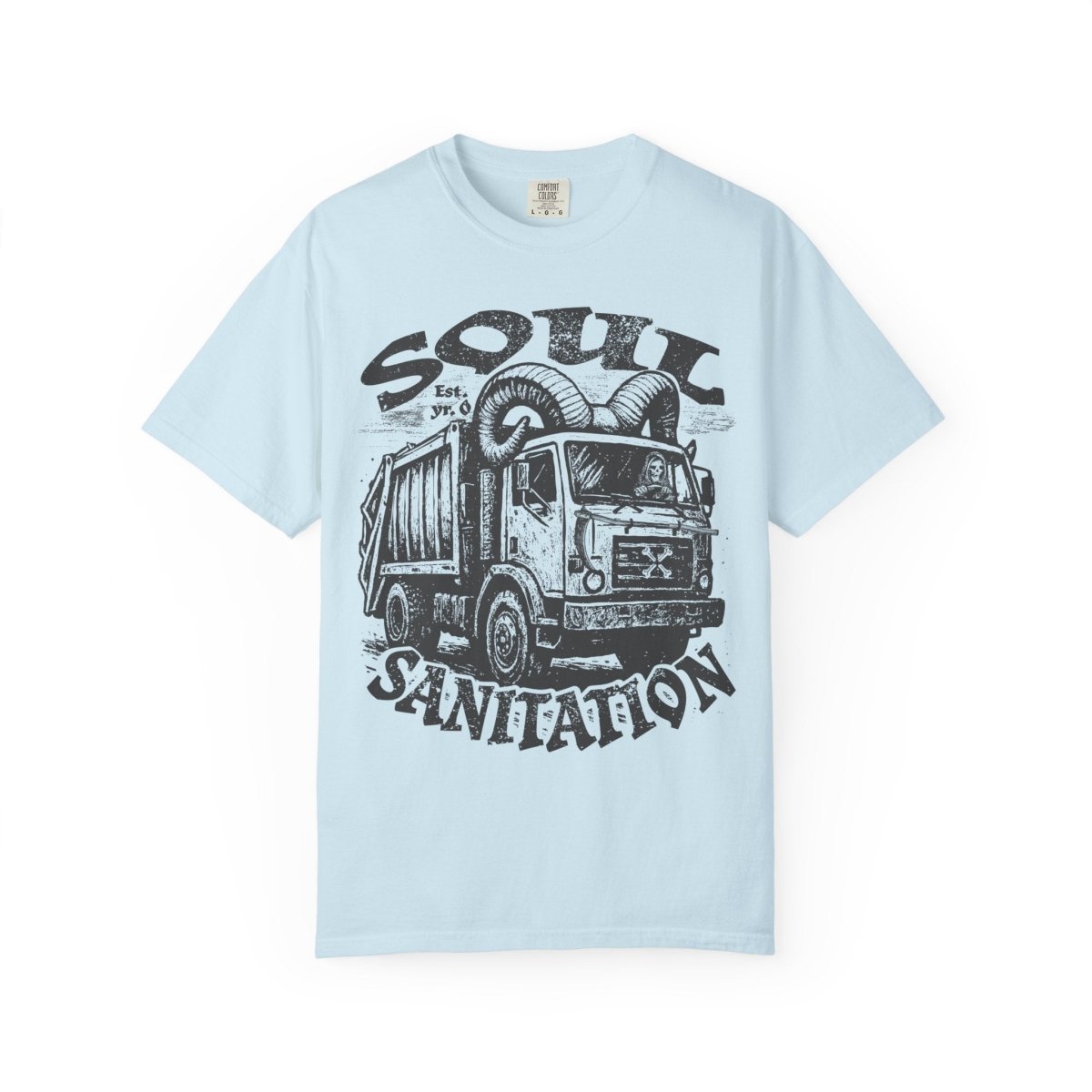 Soul Sanitation Comfort Colors Relaxed Fit Softy Tee, Funny Grim Reaper Garbage Truck Hell Hauler