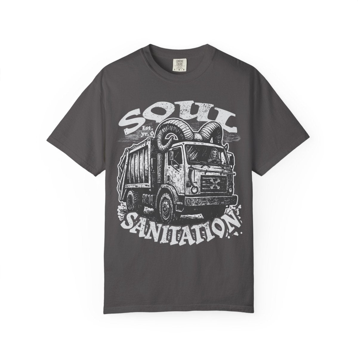 Soul Sanitation Comfort Colors Relaxed Fit Softy Tee, Funny Grim Reaper Garbage Truck Hell Hauler