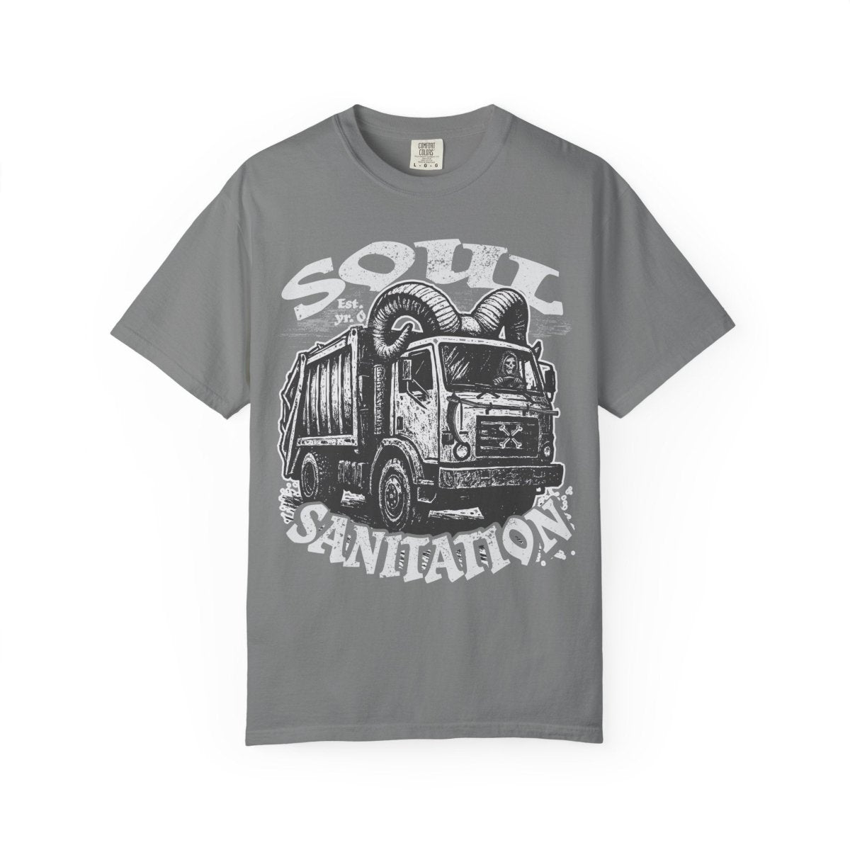 Soul Sanitation Comfort Colors Relaxed Fit Softy Tee, Funny Grim Reaper Garbage Truck Hell Hauler