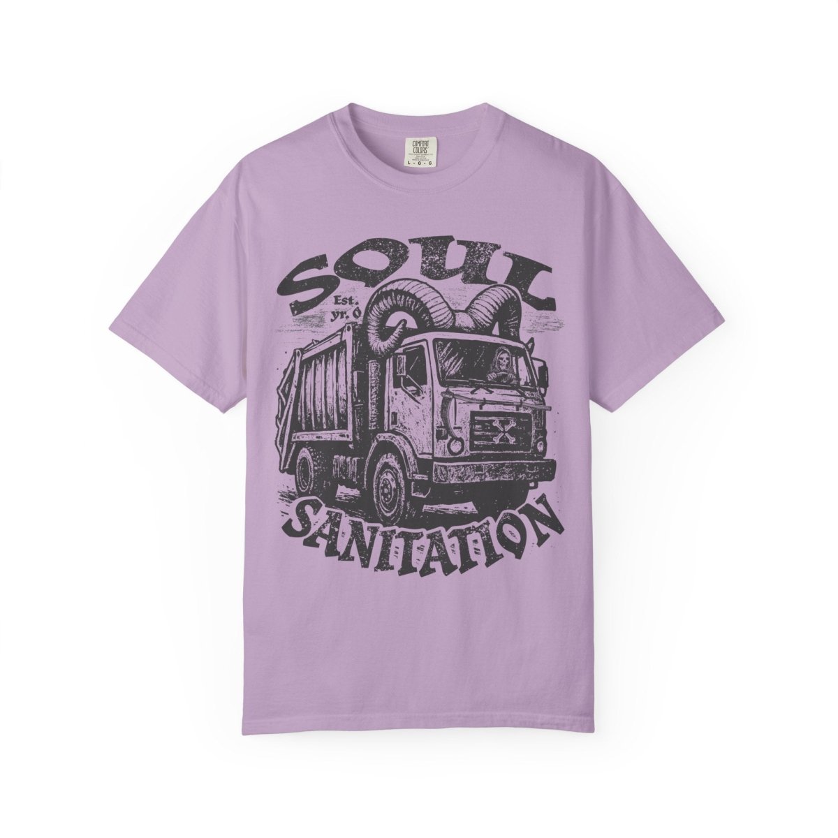 Soul Sanitation Comfort Colors Relaxed Fit Softy Tee, Funny Grim Reaper Garbage Truck Hell Hauler