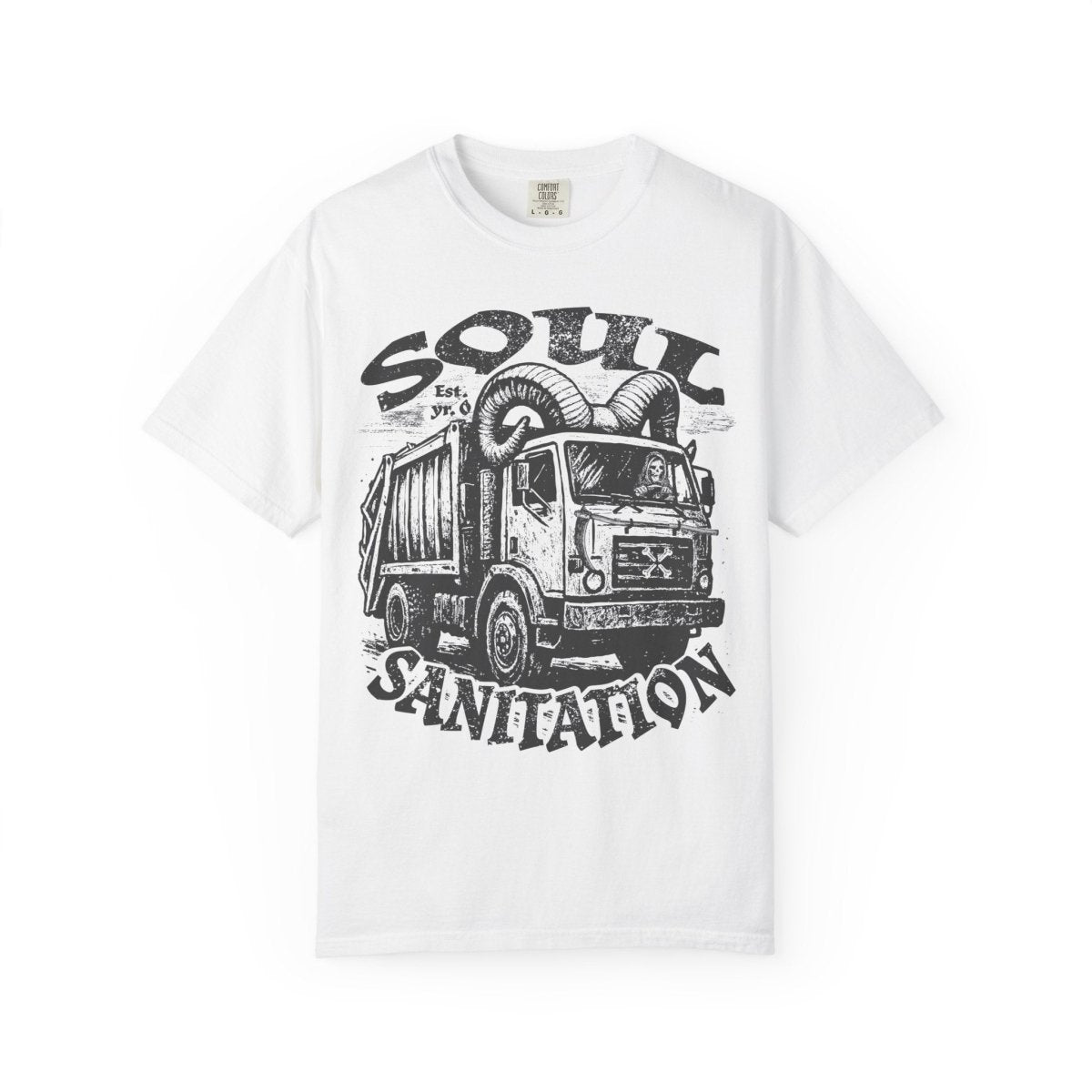Soul Sanitation Comfort Colors Relaxed Fit Softy Tee, Funny Grim Reaper Garbage Truck Hell Hauler