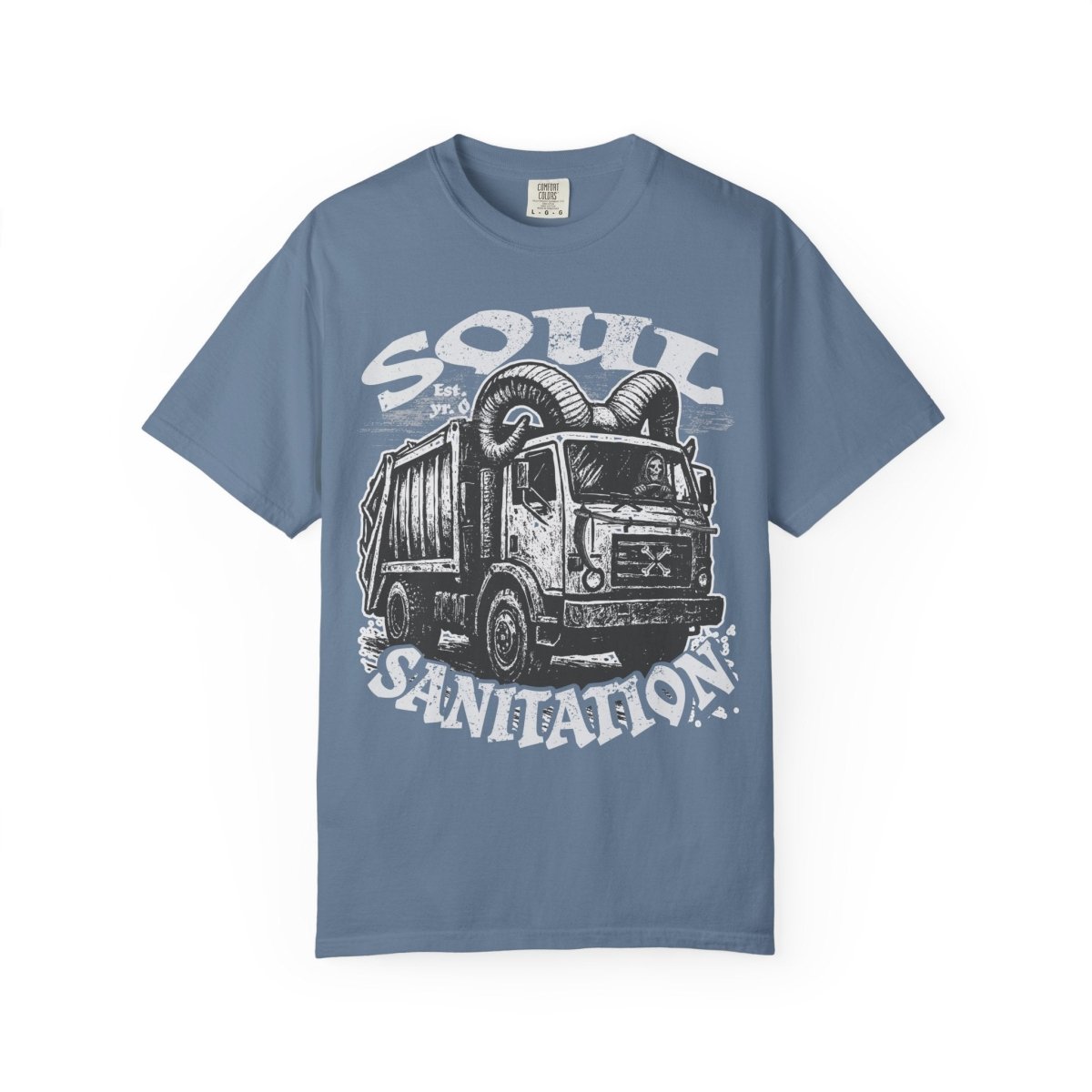 Soul Sanitation Comfort Colors Relaxed Fit Softy Tee, Funny Grim Reaper Garbage Truck Hell Hauler