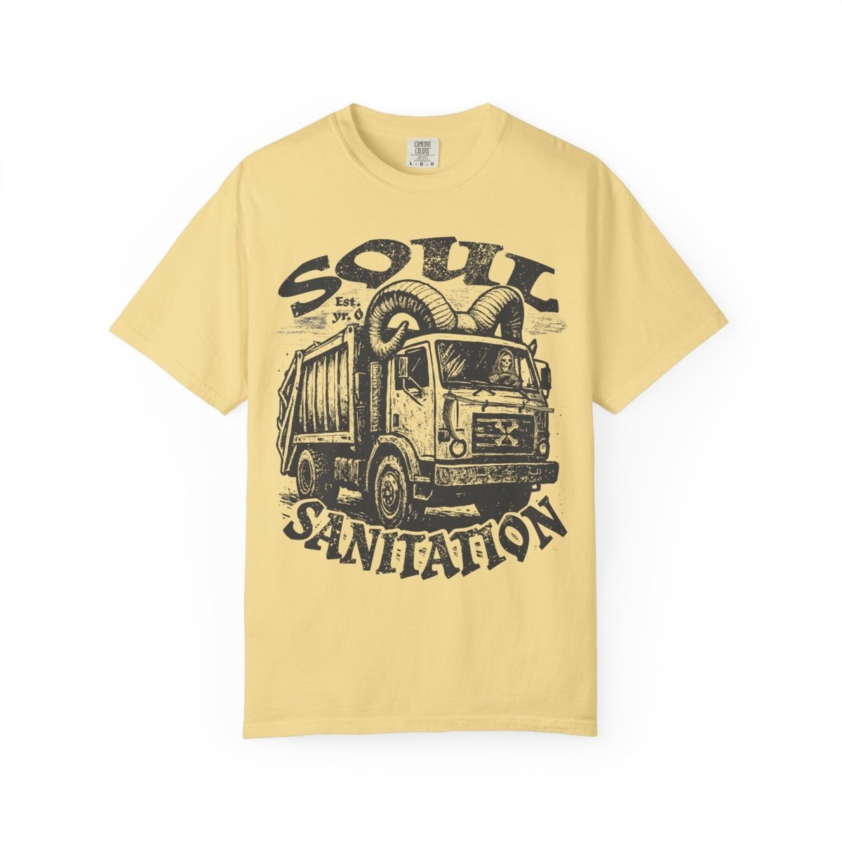 Soul Sanitation Comfort Colors Relaxed Fit Softy Tee, Funny Grim Reaper Garbage Truck Hell Hauler