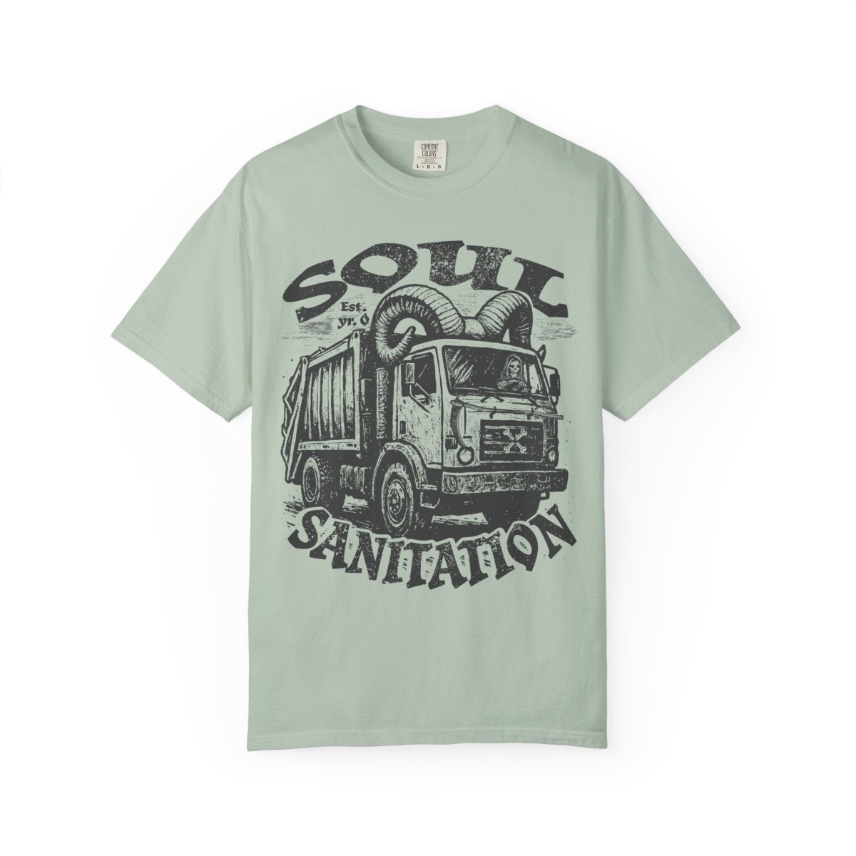 Soul Sanitation Comfort Colors Relaxed Fit Softy Tee, Funny Grim Reaper Garbage Truck Hell Hauler