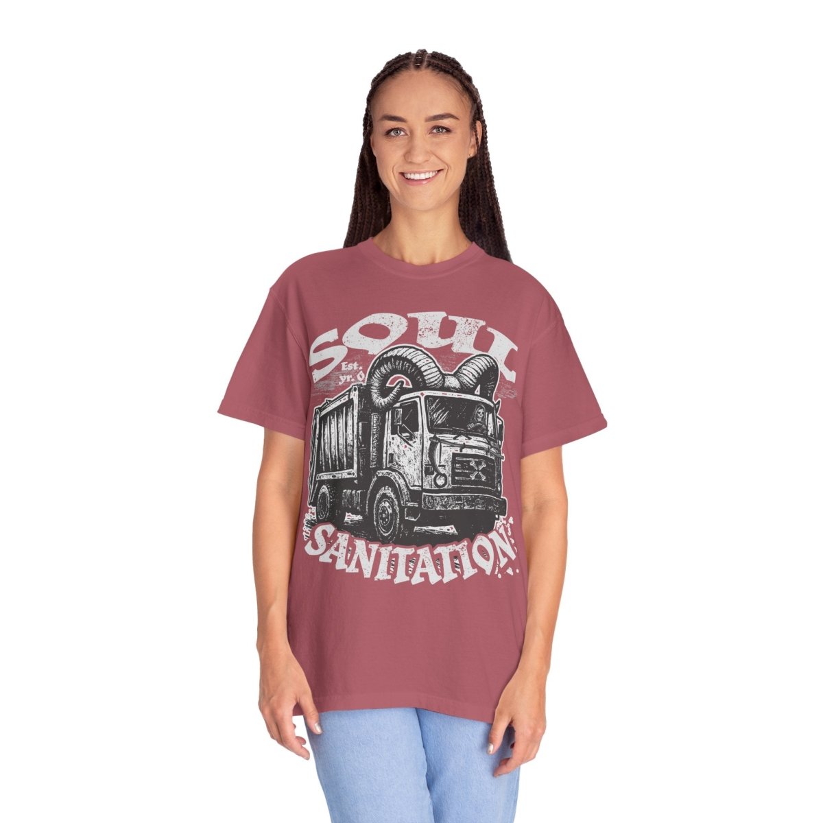 Soul Sanitation Comfort Colors Relaxed Fit Softy Tee, Funny Grim Reaper Garbage Truck Hell Hauler