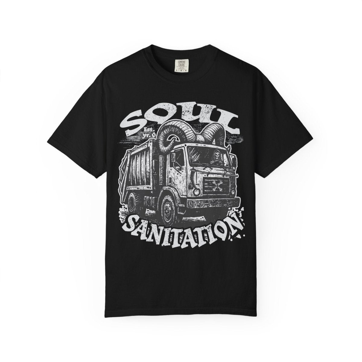 Soul Sanitation Comfort Colors Relaxed Fit Softy Tee, Funny Grim Reaper Garbage Truck Hell Hauler