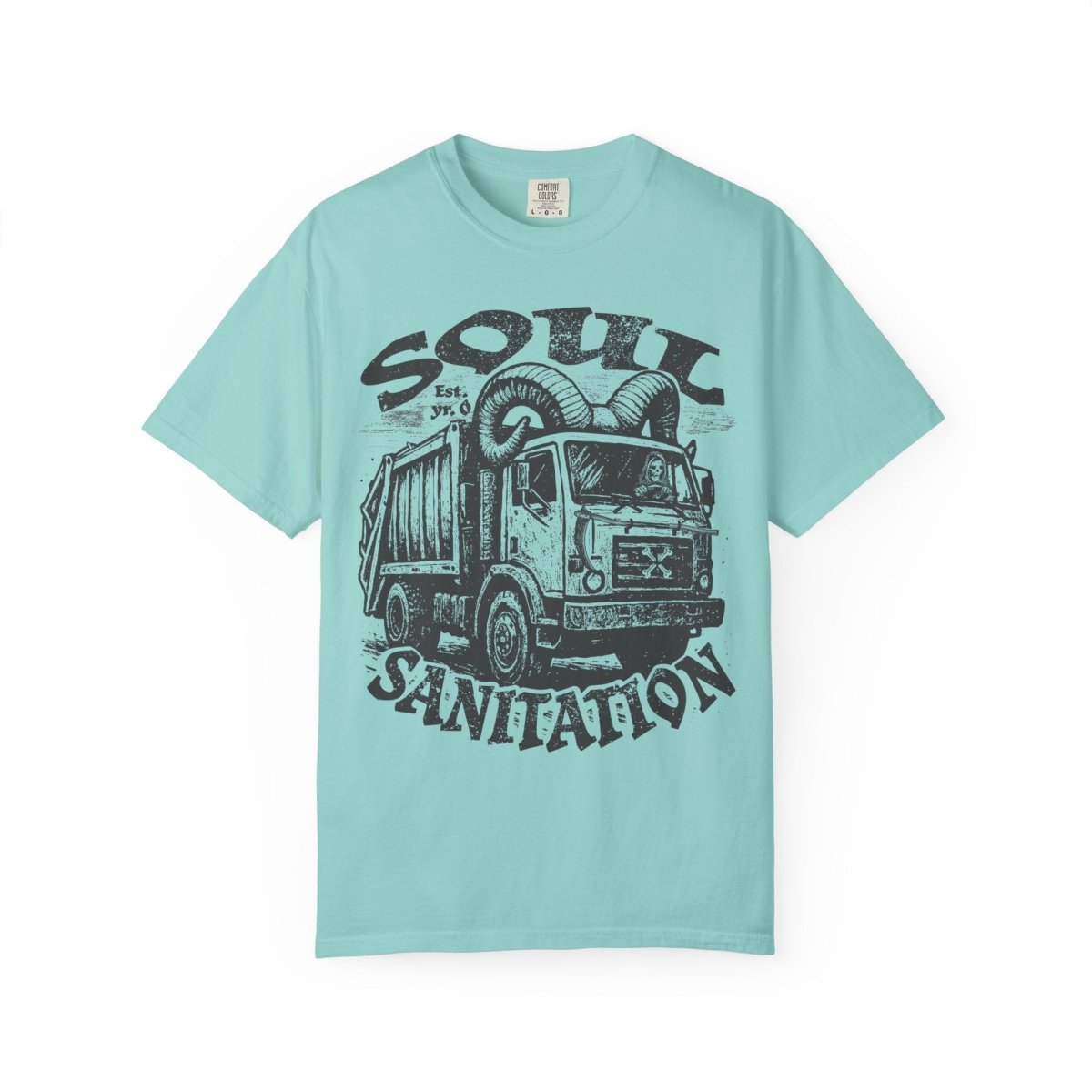 Soul Sanitation Comfort Colors Relaxed Fit Softy Tee, Funny Grim Reaper Garbage Truck Hell Hauler