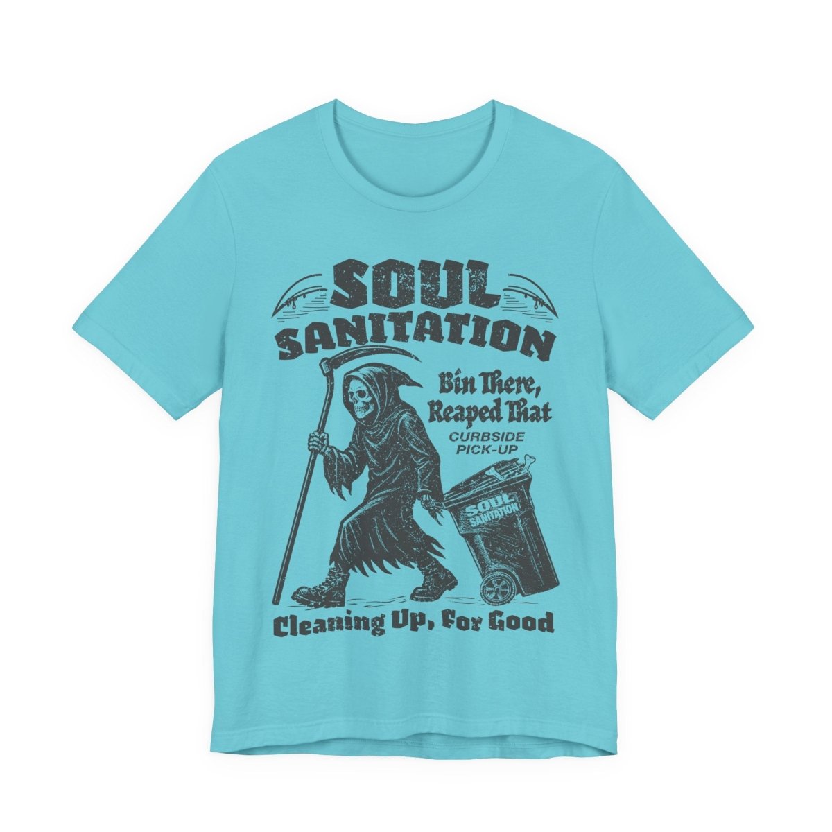 Soul Sanitation Garbage Collector Dark Humor Grim Reaper Pun Funny Gothic Graphic Novel Halloween Horror Fan Shirt Spooky Style Gift