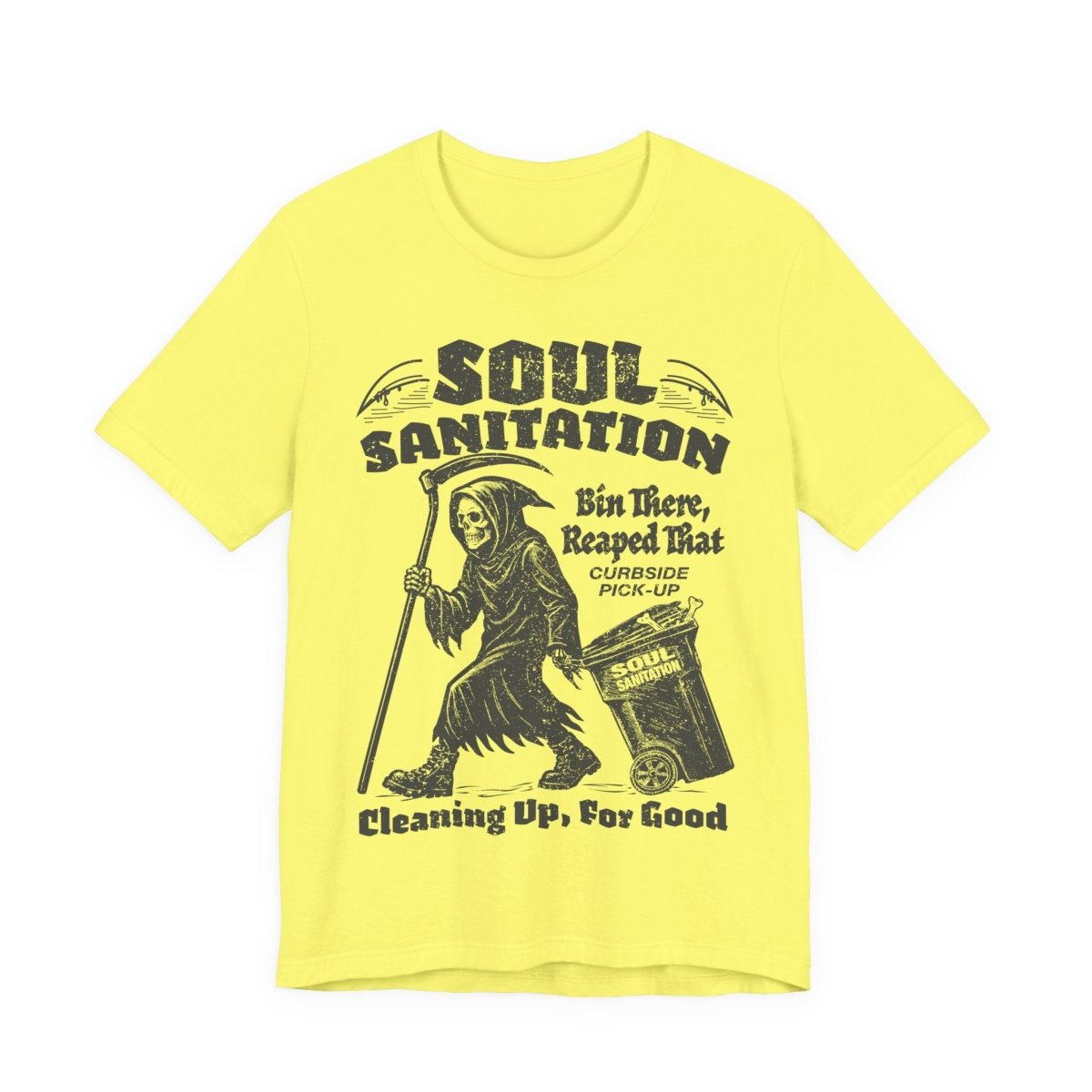 Soul Sanitation Garbage Collector Dark Humor Grim Reaper Pun Funny Gothic Graphic Novel Halloween Horror Fan Shirt Spooky Style Gift