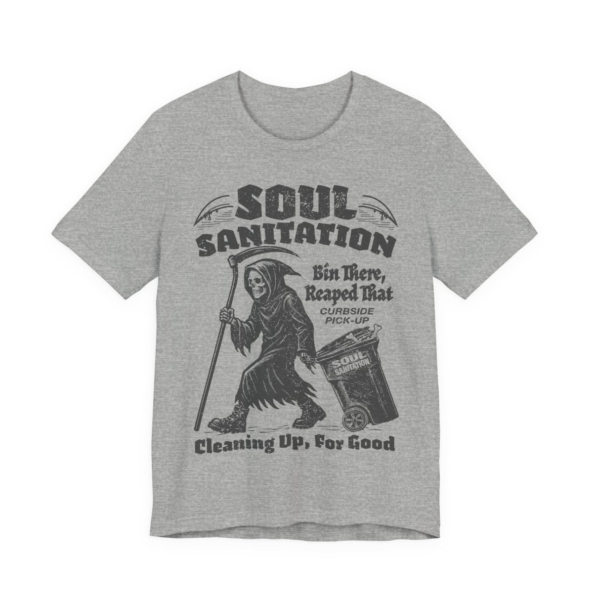 Soul Sanitation Garbage Collector Dark Humor Grim Reaper Pun Funny Gothic Graphic Novel Halloween Horror Fan Shirt Spooky Style Gift