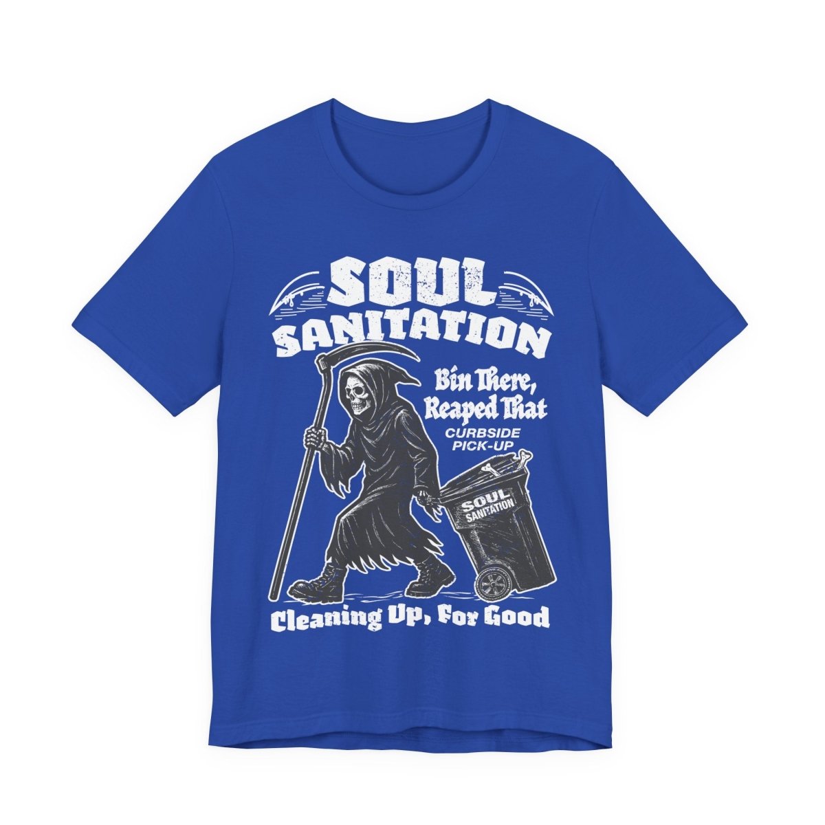 Soul Sanitation Garbage Collector Dark Humor Grim Reaper Pun Funny Gothic Graphic Novel Halloween Horror Fan Shirt Spooky Style Gift