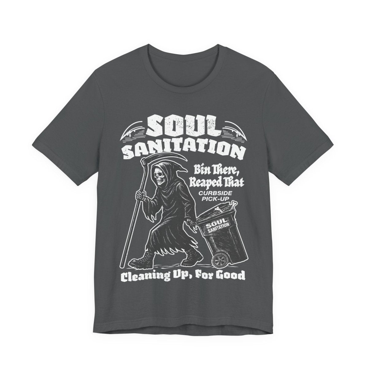 Soul Sanitation Garbage Collector Dark Humor Grim Reaper Pun Funny Gothic Graphic Novel Halloween Horror Fan Shirt Spooky Style Gift