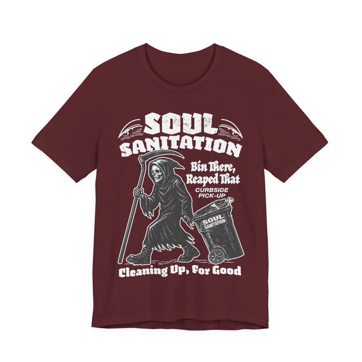 Soul Sanitation Garbage Collector Dark Humor Grim Reaper Pun Funny Gothic Graphic Novel Halloween Horror Fan Shirt Spooky Style Gift
