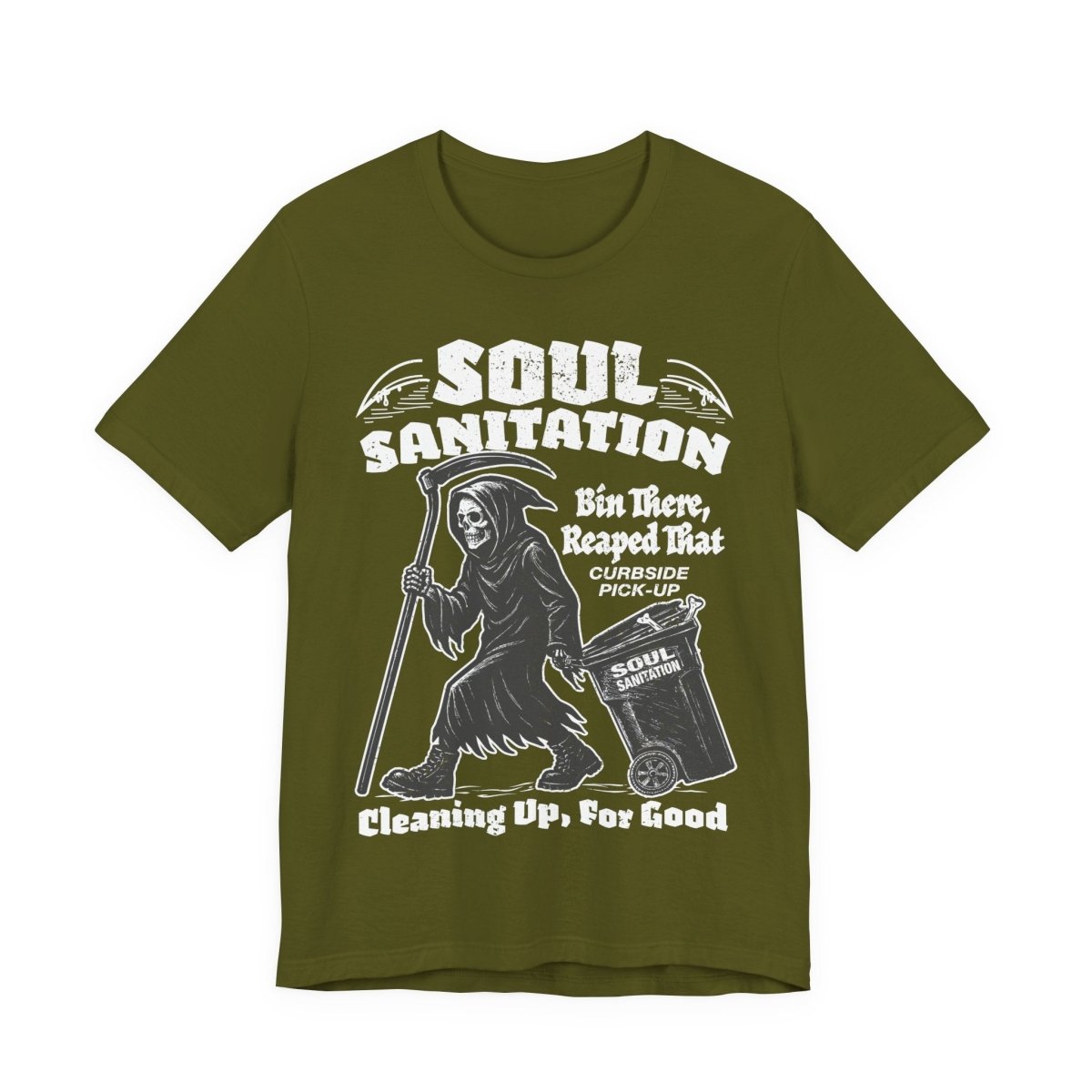 Soul Sanitation Garbage Collector Dark Humor Grim Reaper Pun Funny Gothic Graphic Novel Halloween Horror Fan Shirt Spooky Style Gift