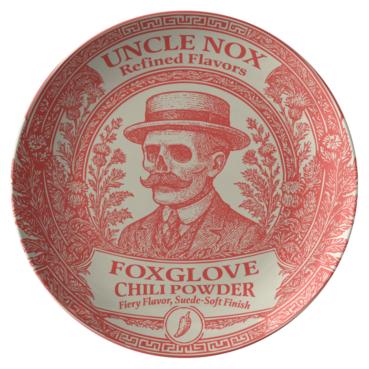 Spicy Foodie Gift Poison Plate Foxglove from Uncle Nox Refined Flavors, 1 or Sets of 2, 4, Dark Funny Kitchen Gift Dining Display