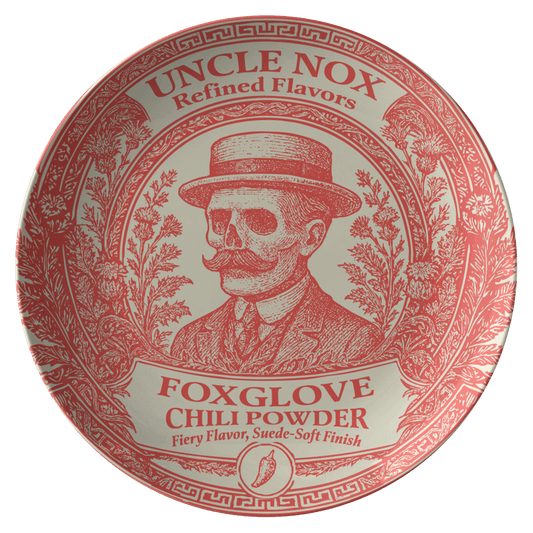 Spicy Foodie Gift Poison Plate Foxglove from Uncle Nox Refined Flavors, 1 or Sets of 2, 4, Dark Funny Kitchen Gift Dining Display
