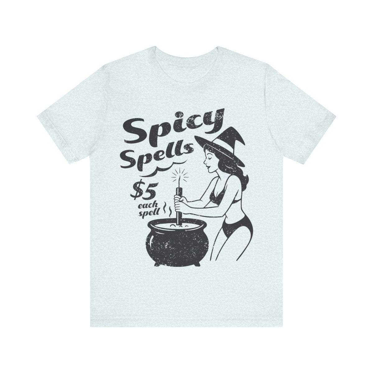 Spicy Spells Bikini Witch Tee, Funny Dark Humor or Halloween Shirt for Haunted Humor Gifting & Comic Fans